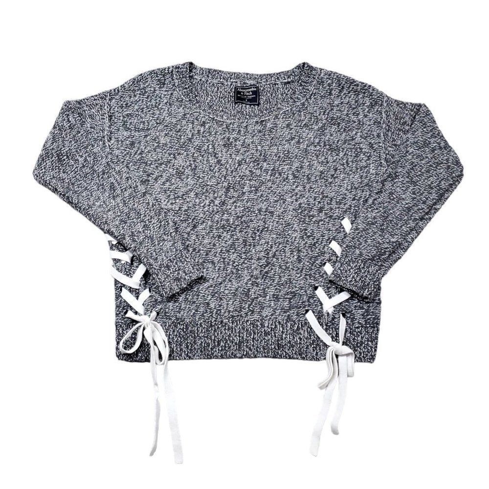 Abercrombie Marled Lace Up Side Tie Pullover Sweater Gray White Women's Small